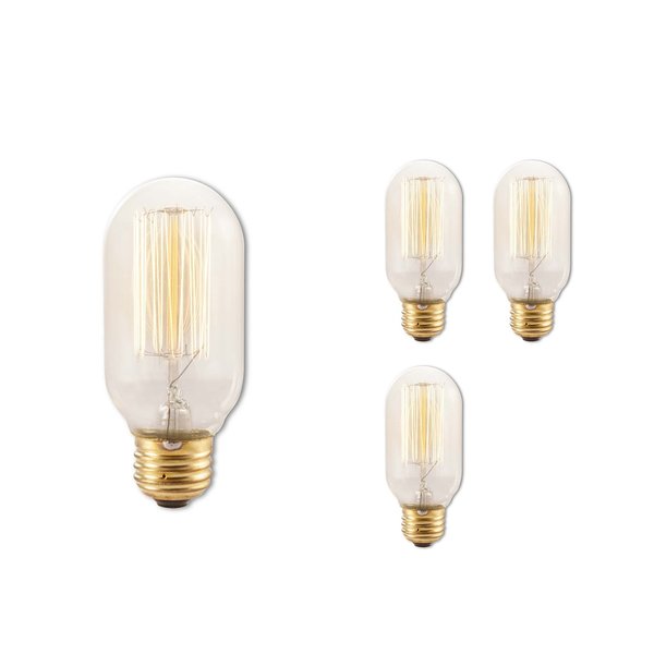 Bulbrite Pack of 4 Incandescent T14 Medium Screw Base E26 Light Bulb, 40 Watt, Antique Glass, 4PK 861381